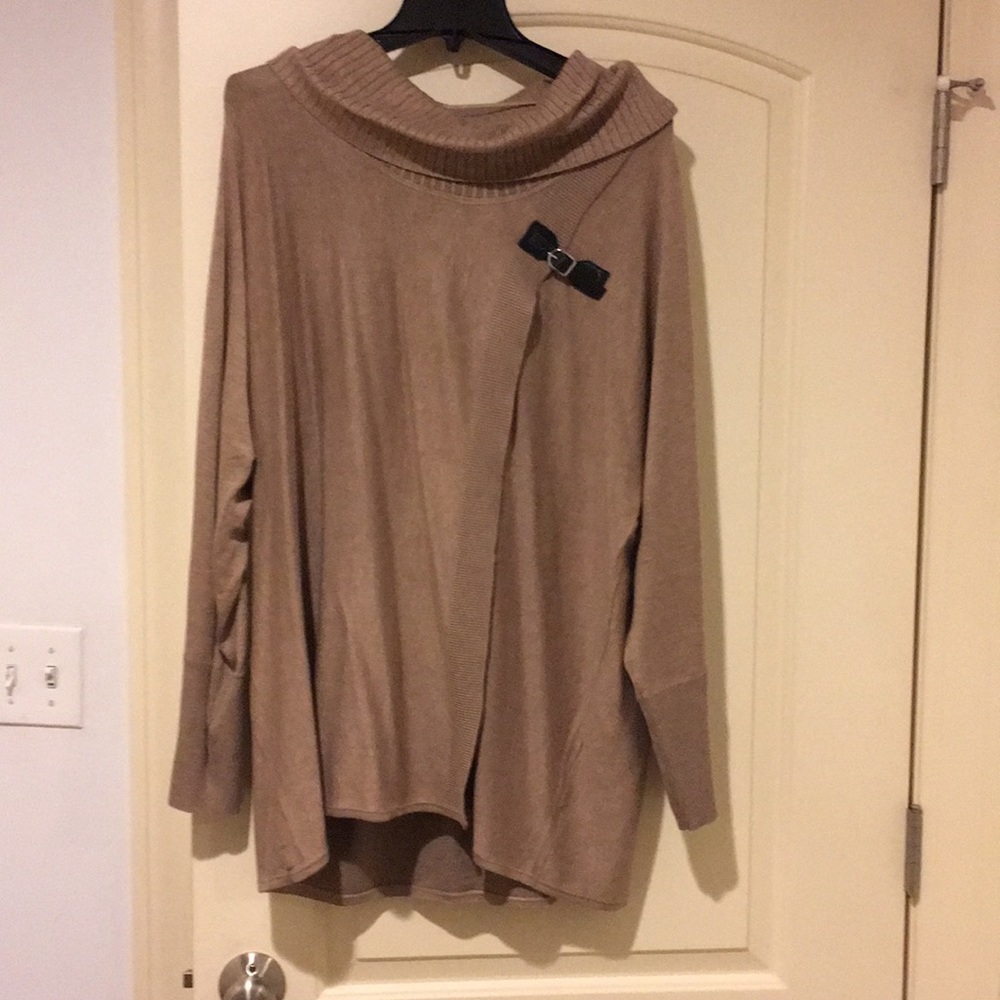 J M Collection open front cowl neck tan sweater